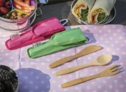 To-Go Ware - Childrens Bamboo Cutlery Set In Kiwi Green Carry Case -Primal Outdoors 0c66cccb98f309475486d83e1badc792