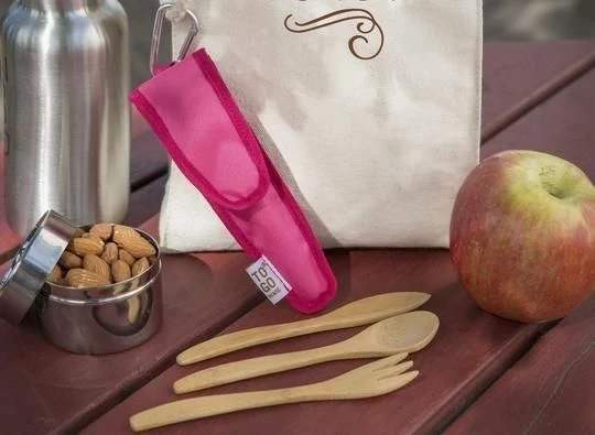 To-Go Ware - Childrens Bamboo Cutlery Set In Melon Pink Carry Case 2 To-Go Ware - Childrens Bamboo Cutlery Set In Melon Pink Carry Case - Image 2