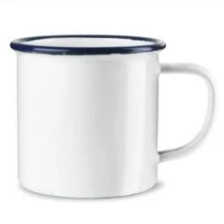 Falcon White Enamel Mug With Blue Rim